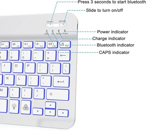 لوحة مفاتيح بلوتوث OMOTON، لوحة مفاتيح لاسلكية قابلة للشحن لأجهزة iPad وiPad Pro وiPad Mini وiPad Air مع إضاءة LED (أبيض) in Kuwait