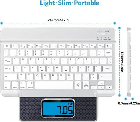 لوحة مفاتيح بلوتوث OMOTON، لوحة مفاتيح لاسلكية قابلة للشحن لأجهزة iPad وiPad Pro وiPad Mini وiPad Air مع إضاءة LED (أبيض) in Kuwait