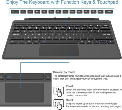 Arteck Microsoft Surface Pro Type Cover, Ultra-Slim Portable Bluetooth Wireless Keyboard with Touchpad Built-in Rechargeable Battery in Saudi Arabia