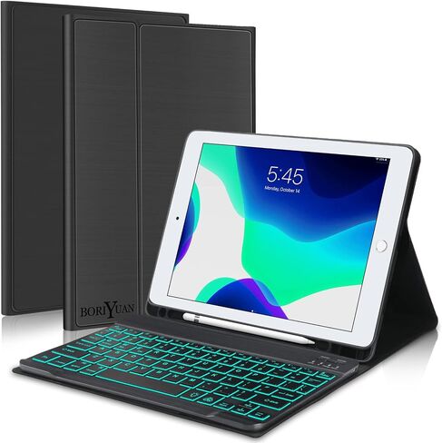 BORIYUAN New iPad 10.2 9th 8th 7th Generation 2021 Keyboard Case, 7 Colors Backlit Detachable Keyboard Slim Leather Folio Smart Cover for iPad 10.2 Inch/iPad Air 10.5"(3rd Gen)/iPad Pro 10.5" – Black in Kuwait
