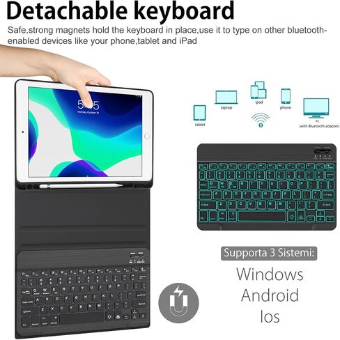 BORIYUAN New iPad 10.2 9th 8th 7th Generation 2021 Keyboard Case, 7 Colors Backlit Detachable Keyboard Slim Leather Folio Smart Cover for iPad 10.2 Inch/iPad Air 10.5"(3rd Gen)/iPad Pro 10.5" – Black in Kuwait
