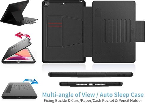 SEYMAC stock Case for iPad (A16) 11th/10th Generation 11/10.9'', Full-Body Drop Protection,[Stitched Slim Pencil Sleeve],Strong Magnetic Auto Sleep Case, Absorbing Multi-Angles Stand, Card Slot- Black in Kuwait