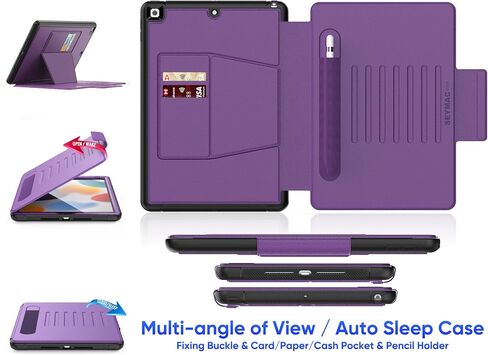 SEYMAC stock Case for iPad (A16) 11th/10th Generation 11/10.9'', Full-Body Drop Protection,[Stitched Slim Pencil Sleeve],Strong Magnetic Auto Sleep Case, Absorbing Multi-Angles Stand, Card Slot- Black in Kuwait