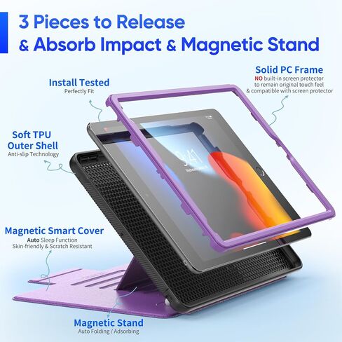 SEYMAC stock Case for iPad (A16) 11th/10th Generation 11/10.9'', Full-Body Drop Protection,[Stitched Slim Pencil Sleeve],Strong Magnetic Auto Sleep Case, Absorbing Multi-Angles Stand, Card Slot- Black in Kuwait