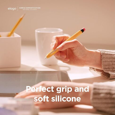 حافظة أقلام Elago الكلاسيكية متوافقة مع غطاء غطاء الجيل الثاني من Apple Pencil، تصميم كلاسيكي، متوافقة مع الشحن المغناطيسي والنقر المزدوج (يجب قراءة تعليمات التثبيت) [أصفر] in Kuwait