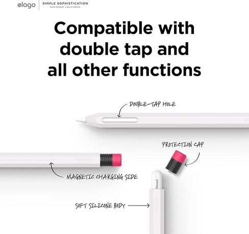 حافظة أقلام Elago الكلاسيكية متوافقة مع غطاء غطاء الجيل الثاني من Apple Pencil، تصميم كلاسيكي، متوافقة مع الشحن المغناطيسي والنقر المزدوج (يجب قراءة تعليمات التثبيت) [أصفر] in Kuwait