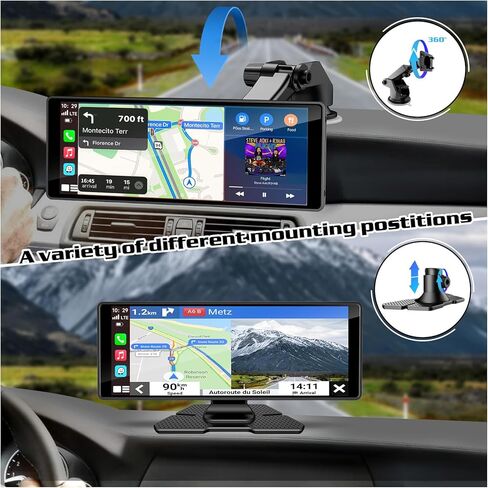 ستيريو سيارة Apple Carplay لاسلكي محمول من Dogfuel، شاشة لمس تلقائية 9.3 بوصة Carplay وAndroid مع كاميرا داش 2.5K، كاميرا احتياطية 1080 بكسل/تسجيل حلقة/وحدة ملاحة GPS بلوتوث/وصلة مرآة in Kuwait