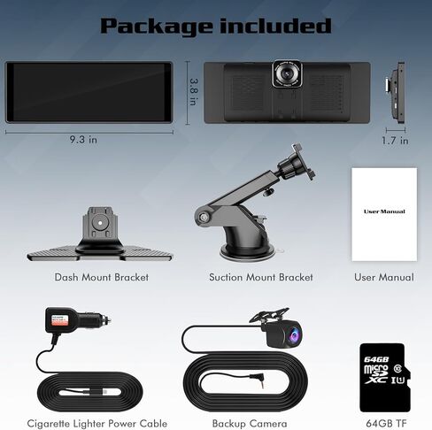 ستيريو سيارة Apple Carplay لاسلكي محمول من Dogfuel، شاشة لمس تلقائية 9.3 بوصة Carplay وAndroid مع كاميرا داش 2.5K، كاميرا احتياطية 1080 بكسل/تسجيل حلقة/وحدة ملاحة GPS بلوتوث/وصلة مرآة in Kuwait