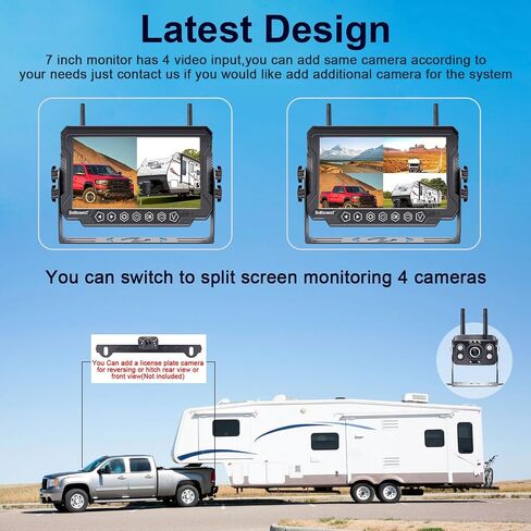 RV Trailer Backup Camera Wireless 2-Cameras: Easy Setup Plug and Play for Furrion Pre-Wired System Recording 7" Touch Key Monitor HD 1080P Truck Camper Fifth Wheel Rear View Cam 4-Channel DoHonest V23 in Kuwait