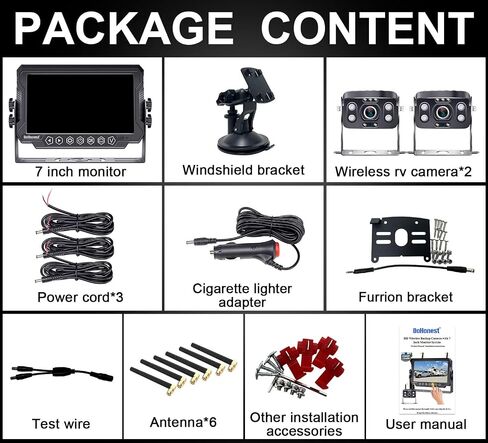 RV Trailer Backup Camera Wireless 2-Cameras: Easy Setup Plug and Play for Furrion Pre-Wired System Recording 7" Touch Key Monitor HD 1080P Truck Camper Fifth Wheel Rear View Cam 4-Channel DoHonest V23 in Kuwait