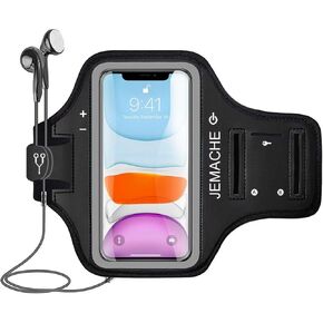 iPhone 15 14 13 12 11 Armband, JEMACHE Water Resistant Gym Running Workouts Arm Band for iPhone XR, 11, 12, 13, 14, 14 Pro,15, 15 Pro with Key Holder (Black)