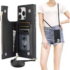 Bocasal Crossbody Wallet Case for iPhone 15 Pro Max with RFID Blocking Card Slot Holder, Magnetic Flip Folio Purse Case, PU Leather Zipper Handbag with Detachable Lanyard Strap 6.7 Inch 5G (Black)