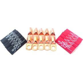 (10) 4 Gauge Copper Ring Terminals 3/8" Red/Black Heat Shrink Tubing Lugs in Saudi Arabia