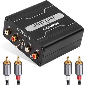 4 Channels RCA Ground Loop Noise Isolator(No Reduce Bass)Gold Coating Audio Hum Eliminator Speaker Noise Filter Aluminum Shell for HIFI Stereo Car Audio Player Home Theater Plug&Play (Black)
