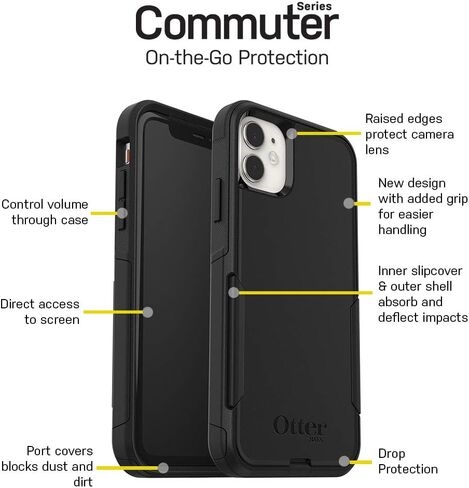 حافظة OtterBox iPhone 11 Commuter Series - سوداء، رفيعة وقوية، صديقة للجيب، مع حماية للمنافذ in Kuwait