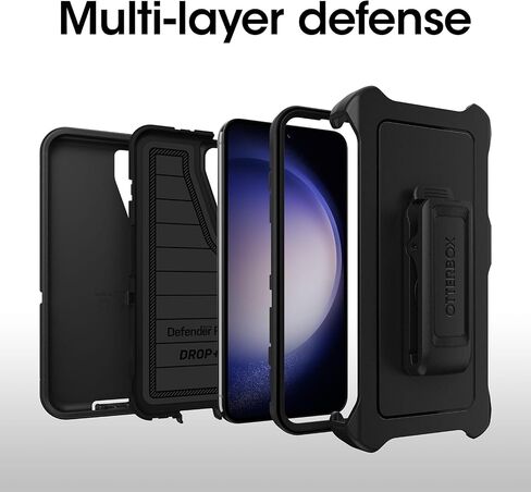 OtterBox Galaxy S23 (Only) - Defender Series Case - Black, Rugged & Durable - with Port Protection - Includes Holster Clip Kickstand - Microbial Defense Protection - Non-Retail Packaging in Saudi Arabia