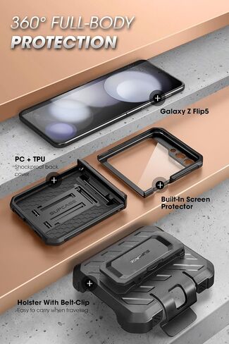 SUPCASE Unicorn Beetle Pro Series Case for Samsung Galaxy Z Flip 5 5G (2023), [Hinge Protection] Dual Layer Rugged Protective Case with Holster & Kickstand (Black) in Saudi Arabia