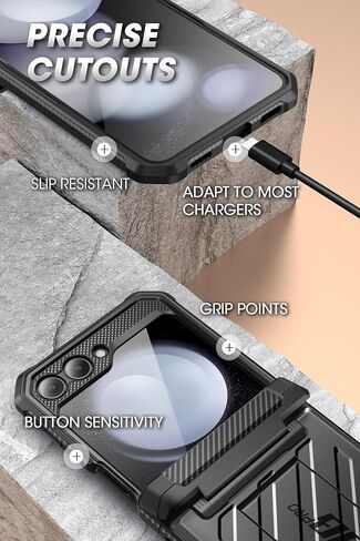 SUPCASE Unicorn Beetle Pro Series Case for Samsung Galaxy Z Flip 5 5G (2023), [Hinge Protection] Dual Layer Rugged Protective Case with Holster & Kickstand (Black) in Saudi Arabia