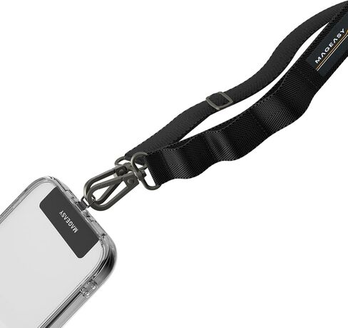 MAGEASY Rover iPhone Lanyard Crossbody with Tether Tab & Attachment Loop, Adjustable Anti Theft Phone Strap for Samsung Google Pixel, 20mm Neck Shoulder Lanyard, Holds 55lb (Dual Clip, Black) in Kuwait