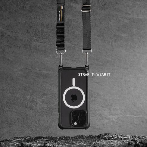 MAGEASY Rover iPhone Lanyard Crossbody with Tether Tab & Attachment Loop, Adjustable Anti Theft Phone Strap for Samsung Google Pixel, 20mm Neck Shoulder Lanyard, Holds 55lb (Dual Clip, Black) in Kuwait