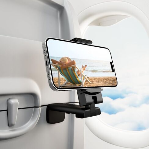 Airplane in Flight Phone Holder,Klealook 4 in 1 Adjustable Phone Stand for Travel,360°Rotating Desk Phone Clamp,Portable Foldable Phone Hook,Universal Phone Mount for Phone/Travel/Home/Office-Black in Kuwait