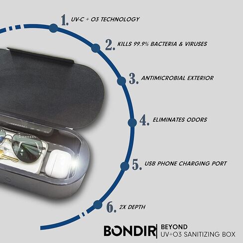 صندوق مطهر Bondir Beyond UV+O3 وشاحن عالمي للأشعة فوق البنفسجية ومطهر الأوزون للهاتف والقناع وفرشاة المكياج وأداة الأظافر (زيت اللوز) in Kuwait