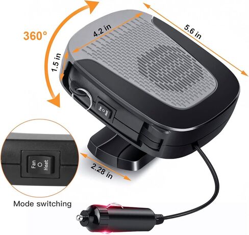 سخان سيارة محمول من WAMTHUS، مروحة سيارة 12 فولت 150 وات مع تنقية الهواء 2 في 1 وظيفة التسخين والتبريد السريع، وصلة في ولاعة السجائر ومزيل صقيع السيارة (رمادي) in Kuwait