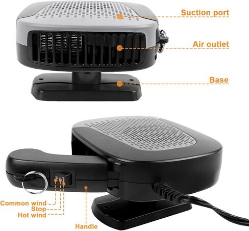 سخان سيارة محمول من WAMTHUS، مروحة سيارة 12 فولت 150 وات مع تنقية الهواء 2 في 1 وظيفة التسخين والتبريد السريع، وصلة في ولاعة السجائر ومزيل صقيع السيارة (رمادي) in Kuwait