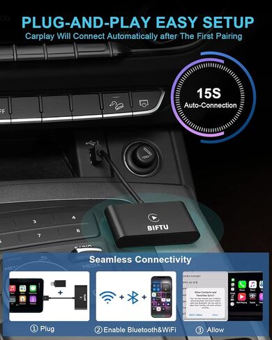 محول Carplay اللاسلكي لأجهزة Apple iPhone، وصلة وتشغيل دونجل تشغيل السيارة للسيارات مع Carplay سلكي من المصنع متوافق مع iPhone iOS 11+، اتصال تلقائي، محول USB A/C in Kuwait