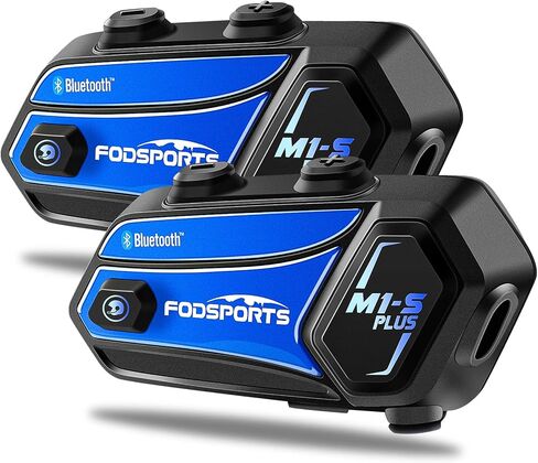 Fodsports M1-S Plus Motorcycle Bluetooth Headset with Customized HRSQS Speakers, One-Click Pairing, Microphone Mute, FM, Helmet Intercom up to 10 Riders with Music Sharing, Wonderful Sound, 2 Pack in Kuwait