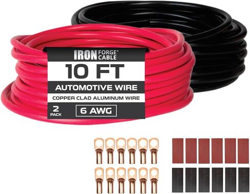 كابل Iron Forge ذو 8 سلك أساسي قياس 2 حزمة - سلك ألومنيوم مغطى بالنحاس بطول 25 قدم - 1 أحمر و1 أسود in Kuwait