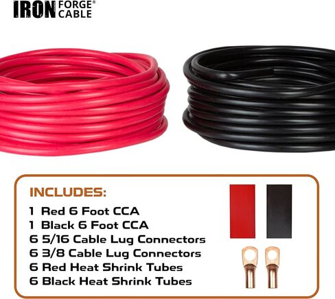 كابل Iron Forge ذو 8 سلك أساسي قياس 2 حزمة - سلك ألومنيوم مغطى بالنحاس بطول 25 قدم - 1 أحمر و1 أسود in Kuwait
