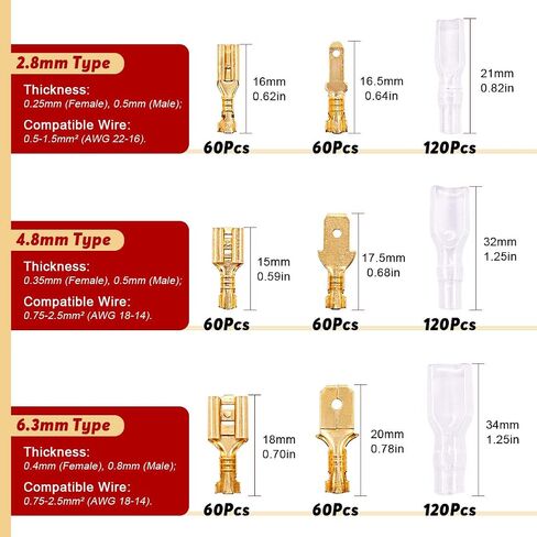 Hilitchi 720Pcs Gold Quick Splice Male and Female Wire Spade Connector Wire Crimp Terminal Block with Insulating Sleeve for Electrical Wiring Car Audio Speaker, 2.8mm 4.8mm 6.3mm Assortment Kit in Saudi Arabia