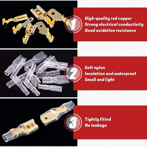 Hilitchi 720Pcs Gold Quick Splice Male and Female Wire Spade Connector Wire Crimp Terminal Block with Insulating Sleeve for Electrical Wiring Car Audio Speaker, 2.8mm 4.8mm 6.3mm Assortment Kit in Saudi Arabia