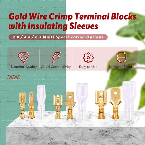 Hilitchi 720Pcs Gold Quick Splice Male and Female Wire Spade Connector Wire Crimp Terminal Block with Insulating Sleeve for Electrical Wiring Car Audio Speaker, 2.8mm 4.8mm 6.3mm Assortment Kit in Saudi Arabia