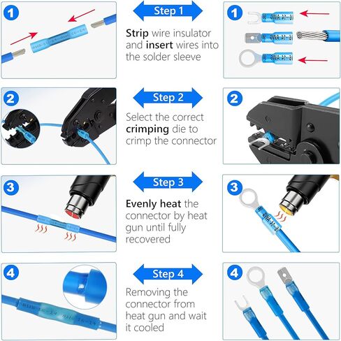 450 قطعة من موصلات الأسلاك المنكمشة بالحرارة من Kuject، مجموعة أطراف أسلاك كهربائية متعددة الأغراض مقاومة للماء، موصلات مجعدة معزولة بحلقة شوكة ووصلات بعقب لشاحنة القوارب البحرية للسيارات in Kuwait