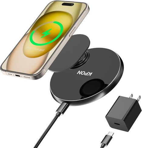 شاحن لاسلكي KPON متوافق مع Popsocket/Otterbox/حافظات سميكة تصل إلى 10 مم، لوحة شحن لاسلكية بحد أقصى 15 وات لهاتف iPhone 15 Pro/14/13/12/11/SE/X/8/ (يتضمن محول PD) in Kuwait