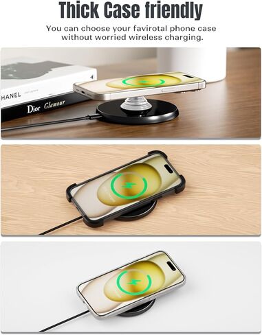 شاحن لاسلكي KPON متوافق مع Popsocket/Otterbox/حافظات سميكة تصل إلى 10 مم، لوحة شحن لاسلكية بحد أقصى 15 وات لهاتف iPhone 15 Pro/14/13/12/11/SE/X/8/ (يتضمن محول PD) in Kuwait