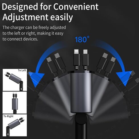 Retractable Car Charger, 4 in 1 Fast Car Phone Charger 60W, Retractable Cables and USB Car Charger,Compatible with iPhone 15/14/13/12/11,Galaxy,Pixel in Saudi Arabia