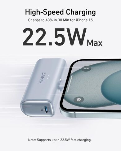 أنكر نانو باور بانك مع موصل USB-C مدمج قابل للطي، شاحن محمول بقدرة 5000 مللي أمبير في الساعة بقدرة 22.5 وات، لهواتف iPhone 15/15 Plus/15 Pro/15 Pro Max وSamsung S22/23 Series وHuawei وiPad Pro/Air وAirPods و اكثر in Saudi Arabia