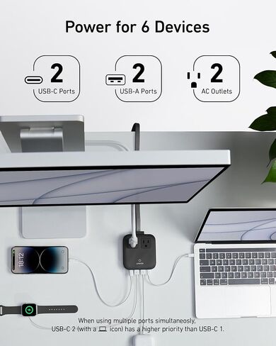 محطة شحن Anker Nano (67 واط كحد أقصى)، شريط طاقة 6 في 1 USB C لأجهزة iPhone 14/13 وMacBook، مع قابس مسطح وسلك تمديد رفيع غير قابل للفصل بطول 5 أقدام، 2 تيار متردد، 2 USB A، 2 USB C، للمنزل والمكتب( شل الأبيض) in Kuwait