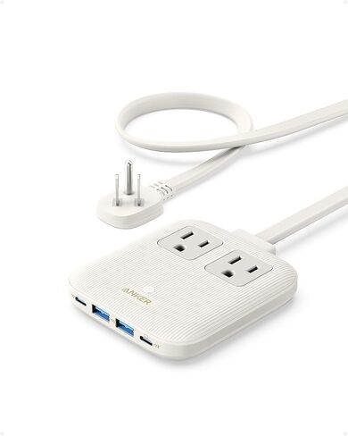 محطة شحن Anker Nano (67 واط كحد أقصى)، شريط طاقة 6 في 1 USB C لأجهزة iPhone 14/13 وMacBook، مع قابس مسطح وسلك تمديد رفيع غير قابل للفصل بطول 5 أقدام، 2 تيار متردد، 2 USB A، 2 USB C، للمنزل والمكتب( شل الأبيض) in Kuwait