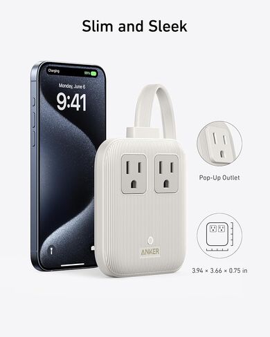 محطة شحن Anker Nano (67 واط كحد أقصى)، شريط طاقة 6 في 1 USB C لأجهزة iPhone 14/13 وMacBook، مع قابس مسطح وسلك تمديد رفيع غير قابل للفصل بطول 5 أقدام، 2 تيار متردد، 2 USB A، 2 USB C، للمنزل والمكتب( شل الأبيض) in Kuwait