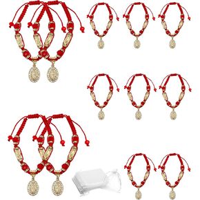 12 PCS Virgin Mary/Lady Guadalupe bracelet Rosary Handmade Red Knot String Bracelets Luck bracelet Men Or Women As Gifts and Used in Prayer bracelet