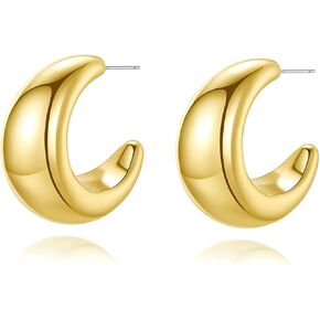 Chunky Stud Half Hoop Earrings for Women Stud Half Open Earrings Filled Simple Hypoallergenic Jewelry Gold & Silver (Large) in Kuwait