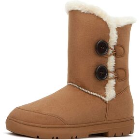 CLPP'LI Womens Twin Button Fully Fur Lined Waterproof Winter Snow Boots
