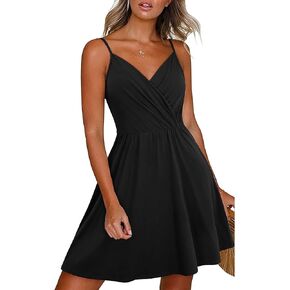 Newshows Women's Summer Dress Floral Spaghetti Strap Sleeveless V-Neck Casual Swing Sundress with Pockets