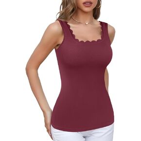 V FOR CITY Built in Bras Tank Top for Women Cute Scallop Trim Camisole Summer Going Out Top Basic Cami Shirt in Kuwait