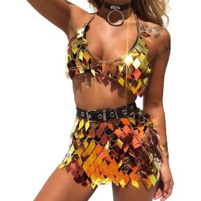 Nicute Festival Body Chain Sequins Tassel Skirt Set Sexy Summer Beach Bikini Bra Body Jewelry for Women and Girls
