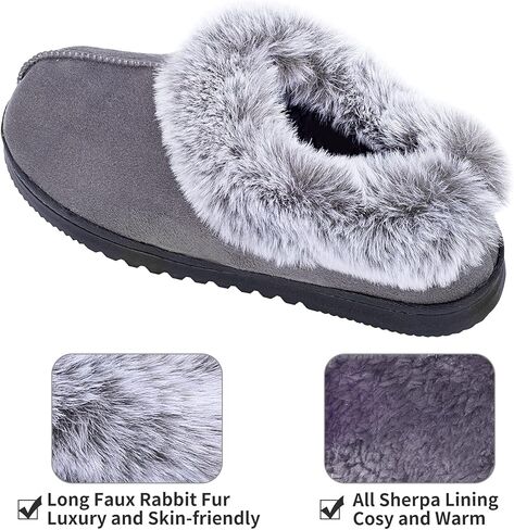 UBXRIN Womens Fuzzy Memory Foam Slippers Boots Cozy Faux Fur House Shoes Indoor Outdoor Rubber Sole Anti-Skid in Saudi Arabia